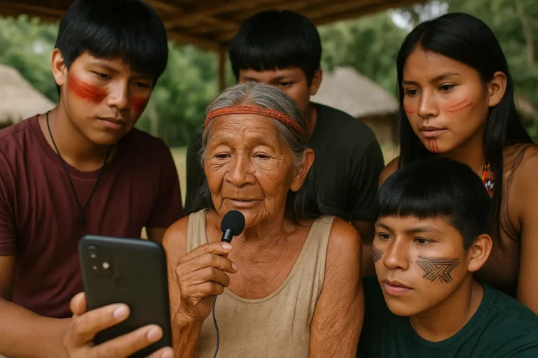 Jovens indígenas gravando sua língua pela primeira vez: uma nova era de memória oral